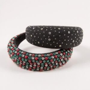 NWOT (2) Black and Multicolor Rhinestone Velvet Headbands